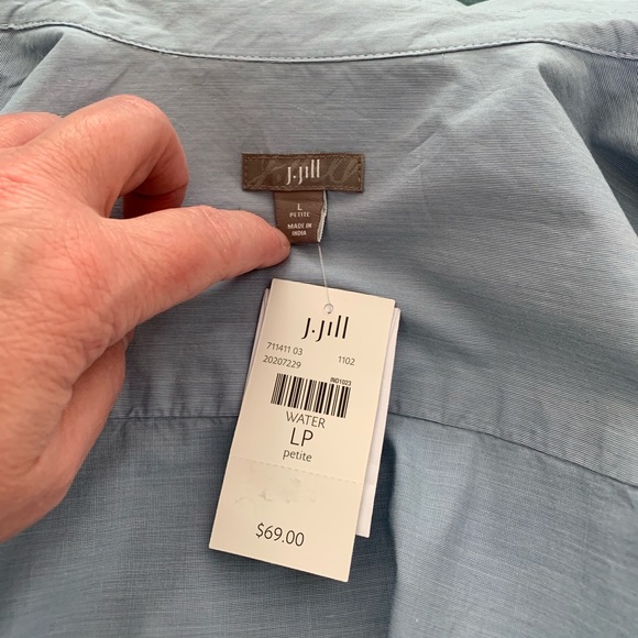 NWT J Jill Petite Water Blue Microstripe Fitted Blouse - Picture 5 of 6